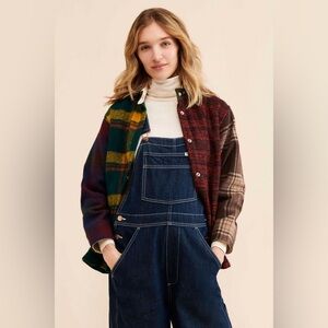 Carleen x Anthropologie Ardmore Plaid Wool Swing Coat Jacket sz XS